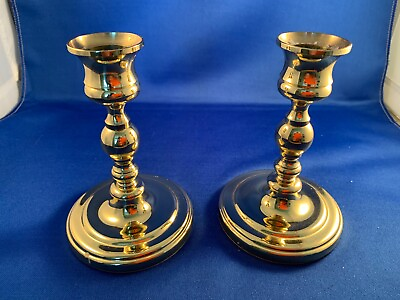 #ad Baldwin pair of brass candlesticks 4.5 inches mint original owner $48.00