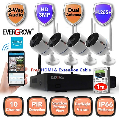 #ad 10CH Wireless 2 way Audio Home Security 3MP HD 1296P CCTV Camera System DVR kit $189.95