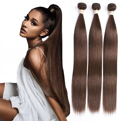 #ad Straight hair Brown Color #4 Hair Brazilian Virgin human hair 3 pcs 150G Weave $88.60