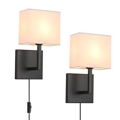 #ad Plug in Wall Sconce Set of 2 Indoor Bedside Wall Lamp Light with Plug in Cor... $50.23