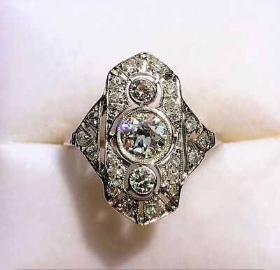 #ad Vintage 1 Ct Round Cut Moissanite Antique Style Engagement 14K White Gold Ring $251.16