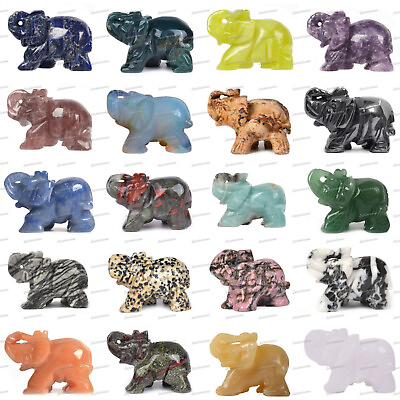 #ad 50mm Hand carved gemstone elephant statue figurine collectible decor 2quot; $6.99