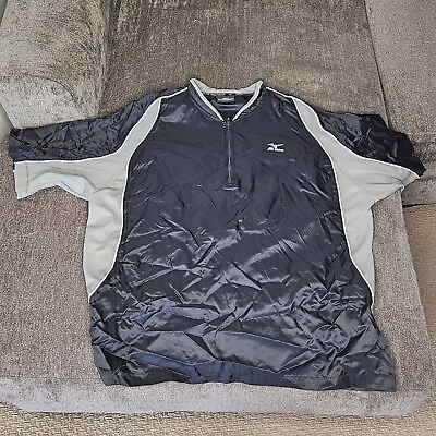 #ad Mizuno Teamwear Wind Shirt Mens XL Black Gray Colorblock Quarter Zip Nylon Logo $22.39