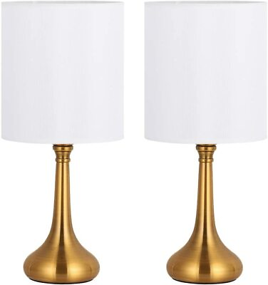 #ad Modern Table Lamps Set of 2 White Lampshade Bedside Nightstand Lamps for Bedroom $32.99