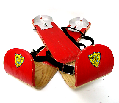 #ad Peters Ski Skates Vintage Red Wood Wooden Childs Snow Shoe Winter Display Decor $50.70