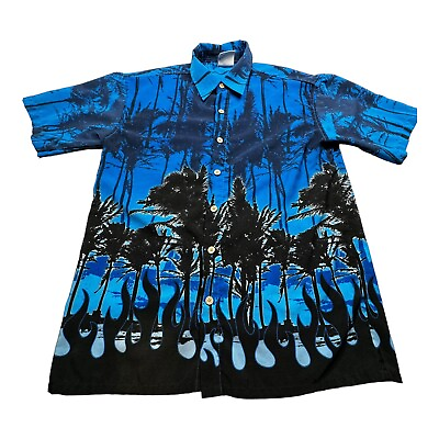 #ad Gotcha Mens Short Sleeve Button Up Shirt Size Large Vintage Hawaiian Style Blue $11.63