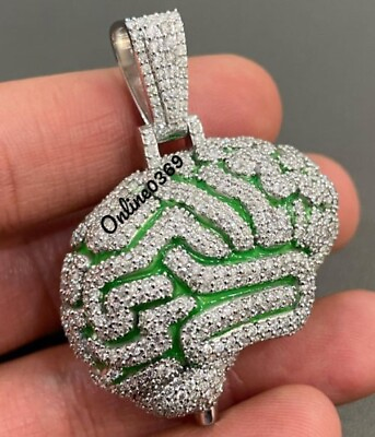 #ad 3D Custom Enamel Brain Charm Pendant 3ct VVS Moissanite White Gold Plated Silver $337.49