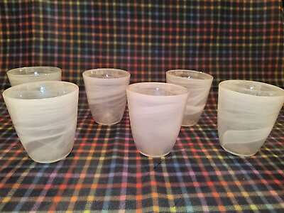 #ad Set Of 6 Iridescent White Swirl 4quot; Tumblers Thick Glass NICE $25.00