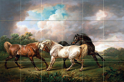 #ad Art Three Colorful Horses Landscape Ceramic Mural Backsplash Bath Tile #2183 $209.96