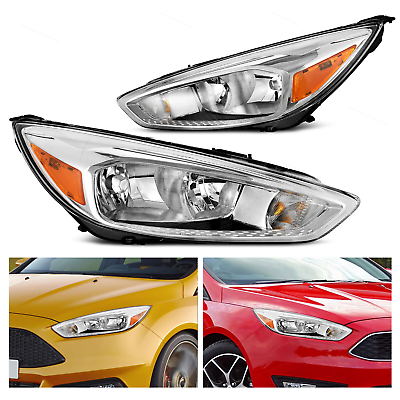 #ad Pair For 2015 2018 Ford Focus Headlights Assembly Lamps LeftRight Chrome Amber $85.79