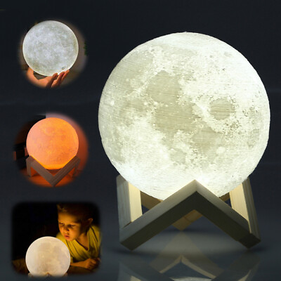 #ad 3D Moon Night Light Table Lamp USB Charging Touch Control Home Decor Gift 15CM $19.31