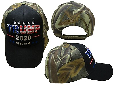 #ad Trump 2020 MAGA USA Overlay Black Woodland Camouflage Camo Embroidered Hat Cap $5.88