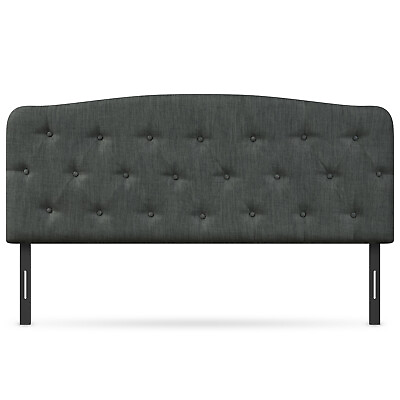 #ad Full Size Upholstered Headboard Only Adjust Button Tufted Faux Linen Dark Grey $88.99