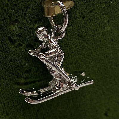 #ad STERLING SILVER VINTAGE SKIER SKIING CHARM PENDANT 925 $29.99