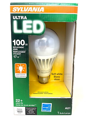 #ad Sylvania ULTRA LED 100W Using 17W Dimmable A21 E26 Soft White Light Bulb $9.99