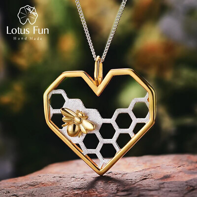 #ad Honeycomb 18K Gold Bee Love Heart Pendant without Chain $29.99