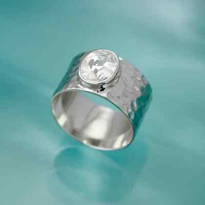 #ad #ad White Topaz Gemstone 925 Sterling Silver Bandamp; Statement Handmade Ring All Size $13.29