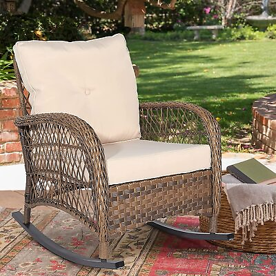 #ad Outdoor Patio Wicker Rocking Chair Rattan Furniture Rocker Chair W Cushion $139.99