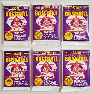 #ad 1991 Score Series 2 Baseball Lot of 6 Six Sealed Unopened Wax Packs Mantle** $28.03