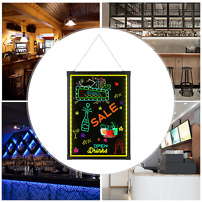 #ad LED Message Writing Board Erasable Neon Effect Menu Sign Board Wall 18 Colors $35.91