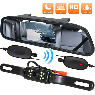 #ad Wireless Car Backup Camera Rear View System Night Vision 4.3quot; Mirror Monitor $35.01