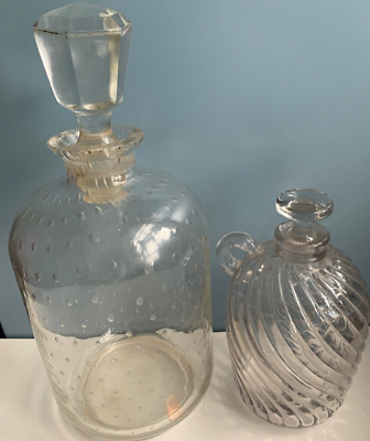 #ad antique glass BOTTLE LOT barware vtg jug decanter swirl pontil mark ribbed blown $279.99