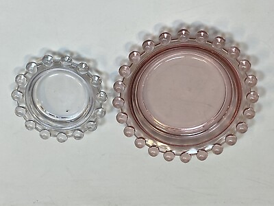 #ad Candlewick Hobnail Boopie Pink Nesting Trinket Dishes Clear Glass Vintage Lot 2 $19.99