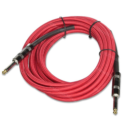 #ad 18.5 FT RED Woven Instrument GUITAR Cable CORD Patch Effect Gold Tip 1 4quot; $8.07