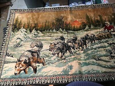 #ad Vintage Dog Sled Hang on the Wall Tapestry LG 72quot; x 48quot; Cabin Lodge Art $94.50