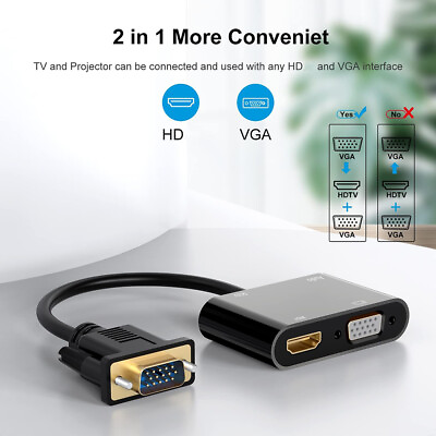 #ad VGA to HDTVVGA Converter Computer to Monitor TV Dual Display Adapter Cable $15.70
