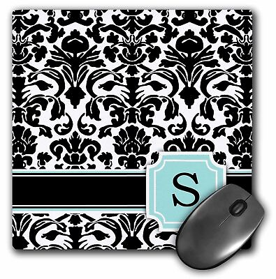 #ad 3dRose Letter S personal monogrammed mint blue black and white damask pattern $16.99