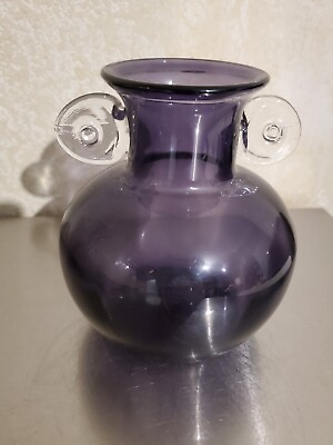 #ad 5.25quot; Tall Purple Art Glass Vase With Applied Handles by Gorgeous Design $35.00