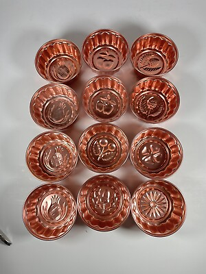 #ad Vintage Small Copper Aluminum Mini Mold Round Lot Of 12 Mix Designs 3.5” X 1.5” $31.49