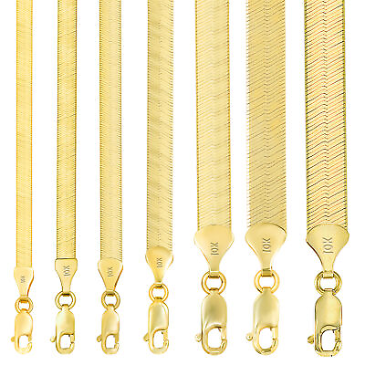 #ad 10K Yellow Gold Solid 3mm 9mm Flat Silky Herringbone Chain Necklace 16quot; 24quot; $255.94