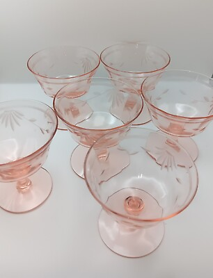 #ad 6 Vintage Tiffin Franciscan Pink Crystal Optic Sherbet Champagne Glasses 4.5quot; $46.00