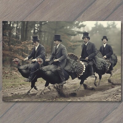 #ad POSTCARD Turkey Riding Men Top Hat Old School Vibe Weird Strange Funny Race $6.00