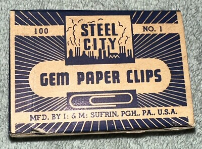 #ad Steel City Gem Paper Clips Vintage Office Supply Advertising Pittsburgh $12.97