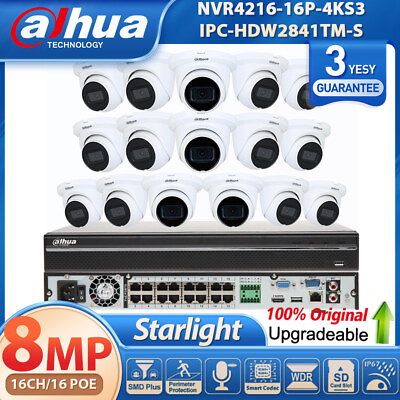 #ad NEW Dahua 16CH 16 POE NVR 8MP 4K Starlight MIC Security IP Camera System Lot $350.55