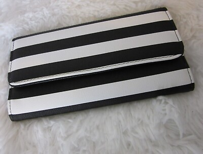 #ad KUT FROM THE KLOTH Slim Stripef Wallet BLACK WHITE Tri Fold New w Dust Bag $15.00