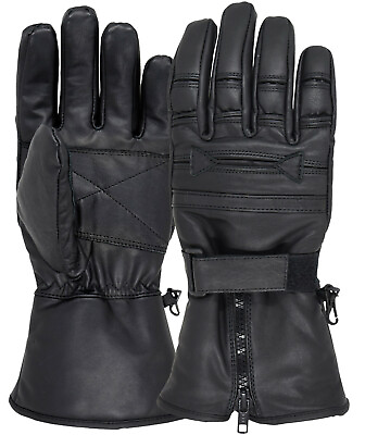 #ad Men Motorcycle Gloves Geniune Leather Warm Winter Cold Weather Full Finger Glove $18.99