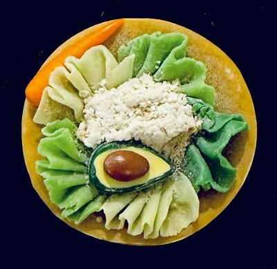 #ad COOL Vintage Salad Plate Brooch Artist Signed Polymer Avocado Lettuce 23 10B $39.99