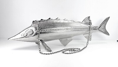 #ad Metal Deep Sea Fish Nautical Hanging Silver Cast Aluminum Home Decor 22quot;x6quot; C574 $18.95