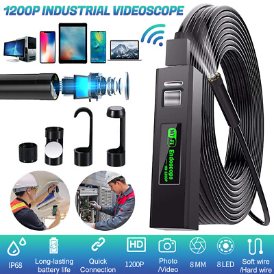 #ad LED WiFi Snake Borescope Endoscope 8mm Inspection Camera for iPhone Android iOS $12.99