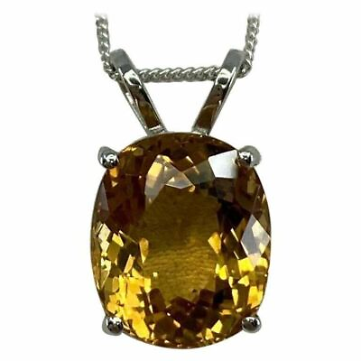 #ad 6.05ct Vivid Yellow Heliodor Golden Beryl Oval 18k White Gold Pendant Necklace GBP 700.00