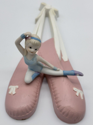 #ad Homco Vtg Hanging Pink Ballerina Slippers Delightful Blonde Ballerina in Blue $14.99