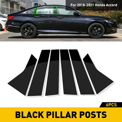 #ad 6pcs Glossy Black Post Pillar for 2018 2021 Accord Honda Window Door Trim Cover $15.19