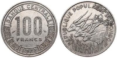 #ad Kongo Congo 100 Francs 1972 EUR 14.99