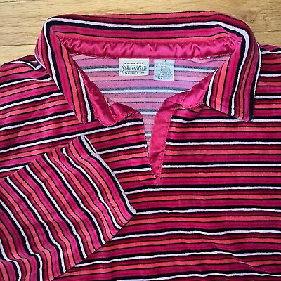#ad Vintage 1990s St. John#x27;s Bay Women’s 3X Pink Striped Velour Long Sleeve Pullover $9.99