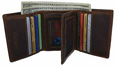 #ad Cazoro RFID Blocking Hunter Leather Mens Wallet Trifold Credit Card ID Holder $18.99