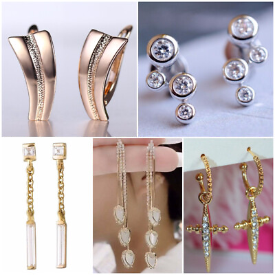 #ad Cute Women 925 Silver FilledGold Earring Romantic Cubic Zircon Party Jewelry $3.43